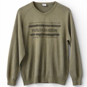 Harley-Davidson Olive Green Cotton Knit Sweater | XXL | Faded Logo